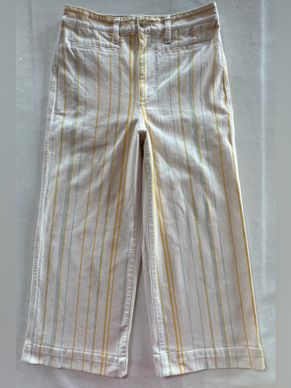 Madewell Emmett Striped Wide-Leg Crop Pants K9884 Cream Yellow Blue (28) - Picture 3 of 17